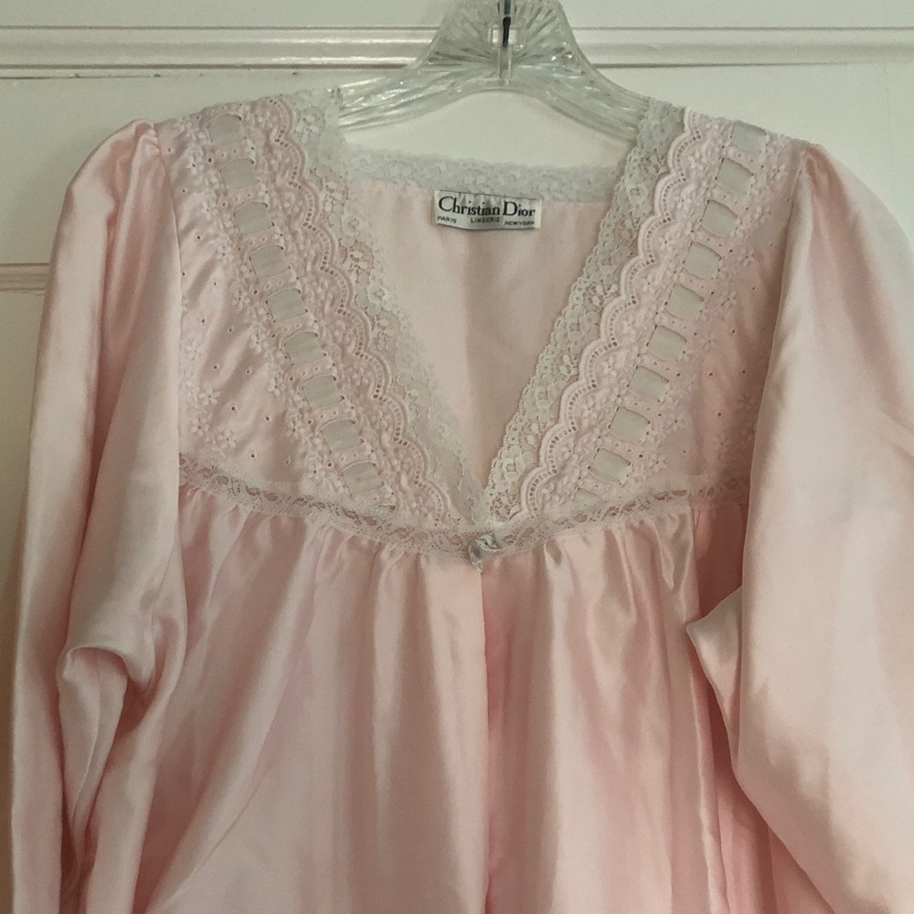 Dior Soft Pink Satin Lace-Trim Nightgown